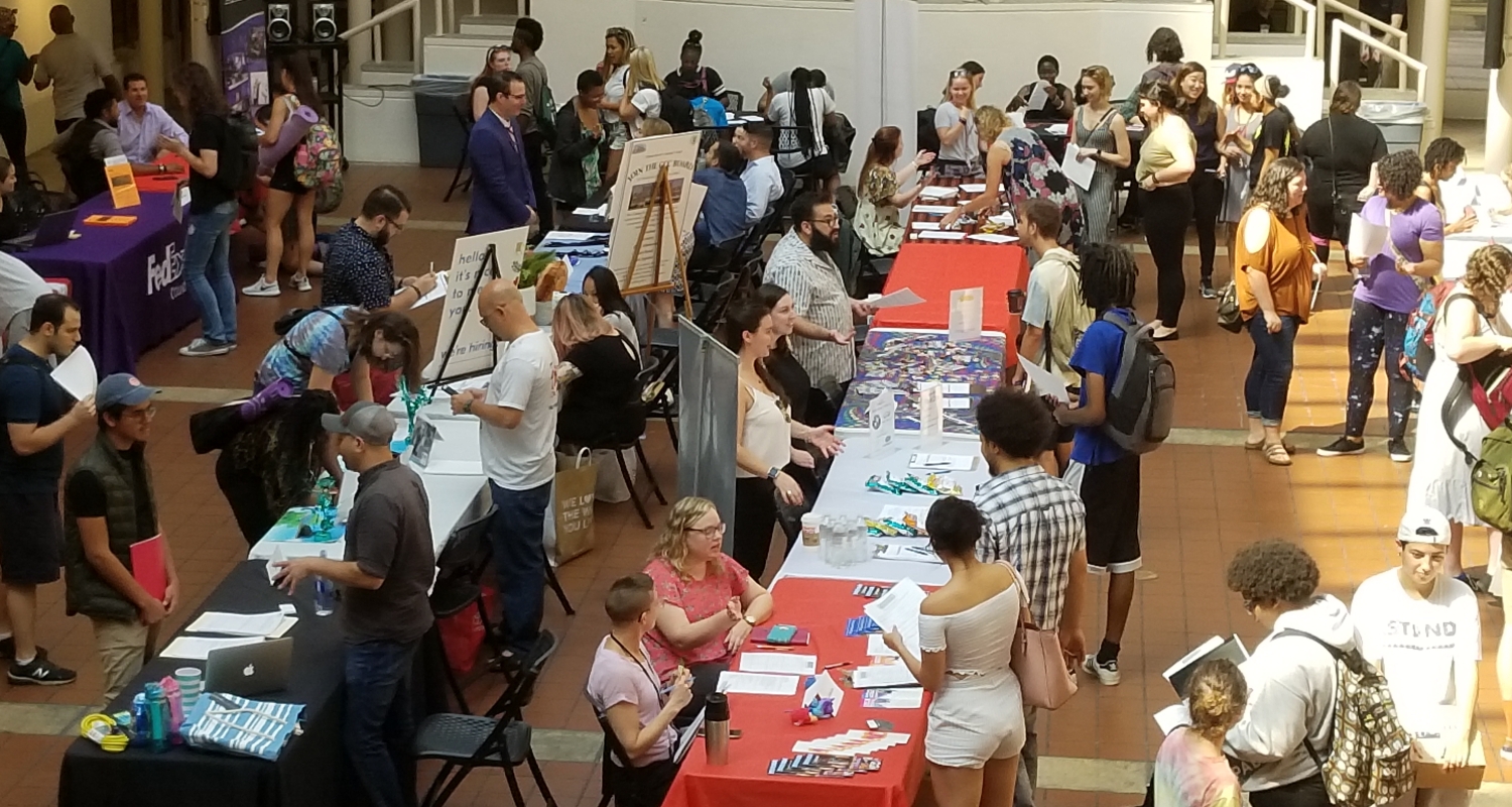 students and employers at job fair