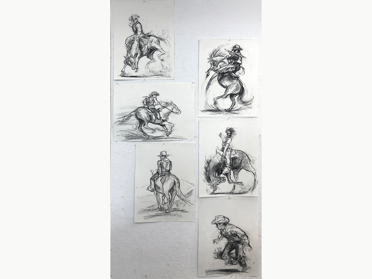 Beatrice Woodward '23, Gesture Drawing of horses