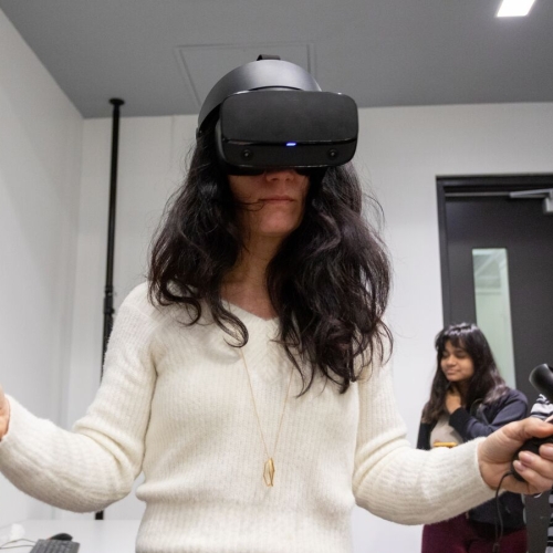 a person wearing a VR headset 