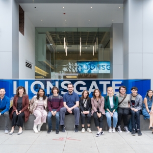 Students and faculty pose in front of Lionsgate Entertainment in Los Angeles, CA.