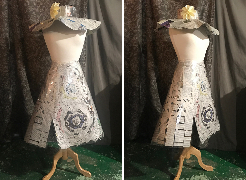 A skirt and hat made of paper by Allison Freels '23 (Theater Design & Technology)