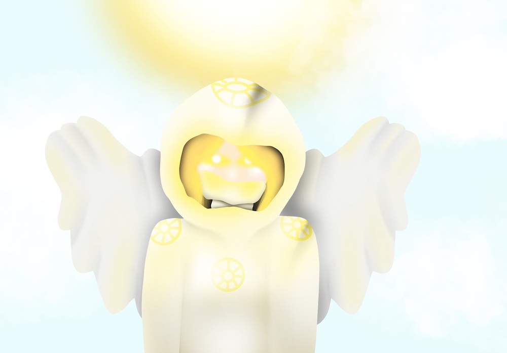 An illustration of an angelic figure in the sky