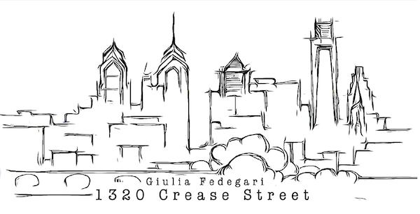 A sketch of a skyline with text that reads Giulia Fedegari 1320 Crease Street