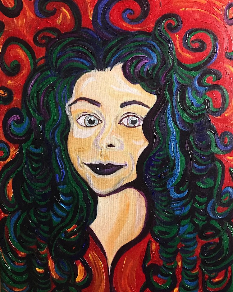 Alejandro's personal artwork "Lost in the Curls," acrylic paint