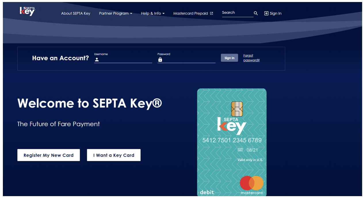SEPTA Key website homepage