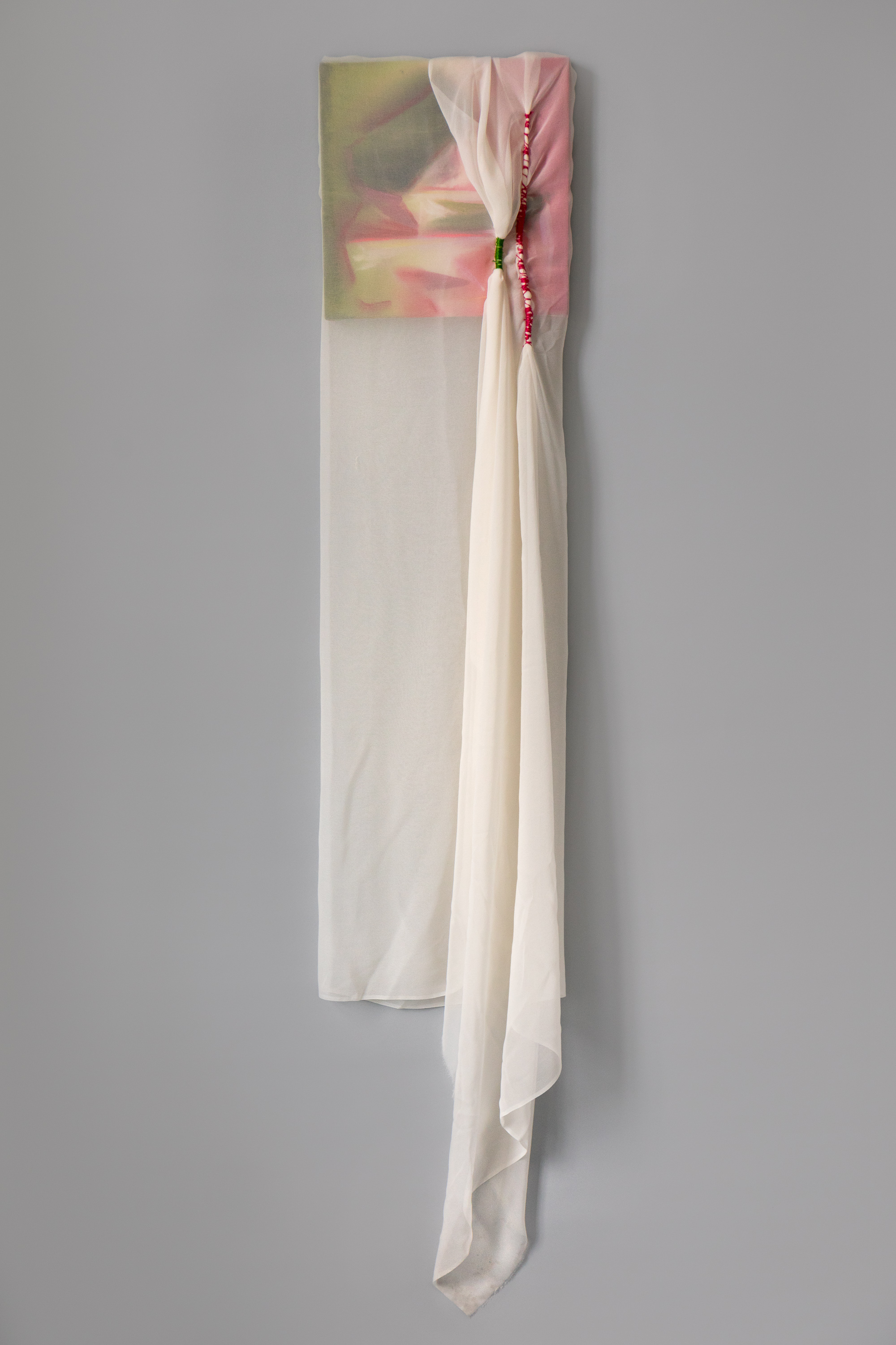 A canvas and hanging fabric by Eugene Sohn