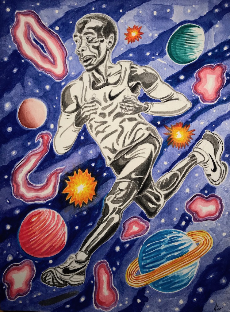 Alejandro's personal artwork "Space Runner," watercolor