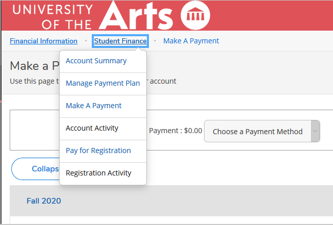 Under the "Student Finance" menu, select "Manage Payment Plan."