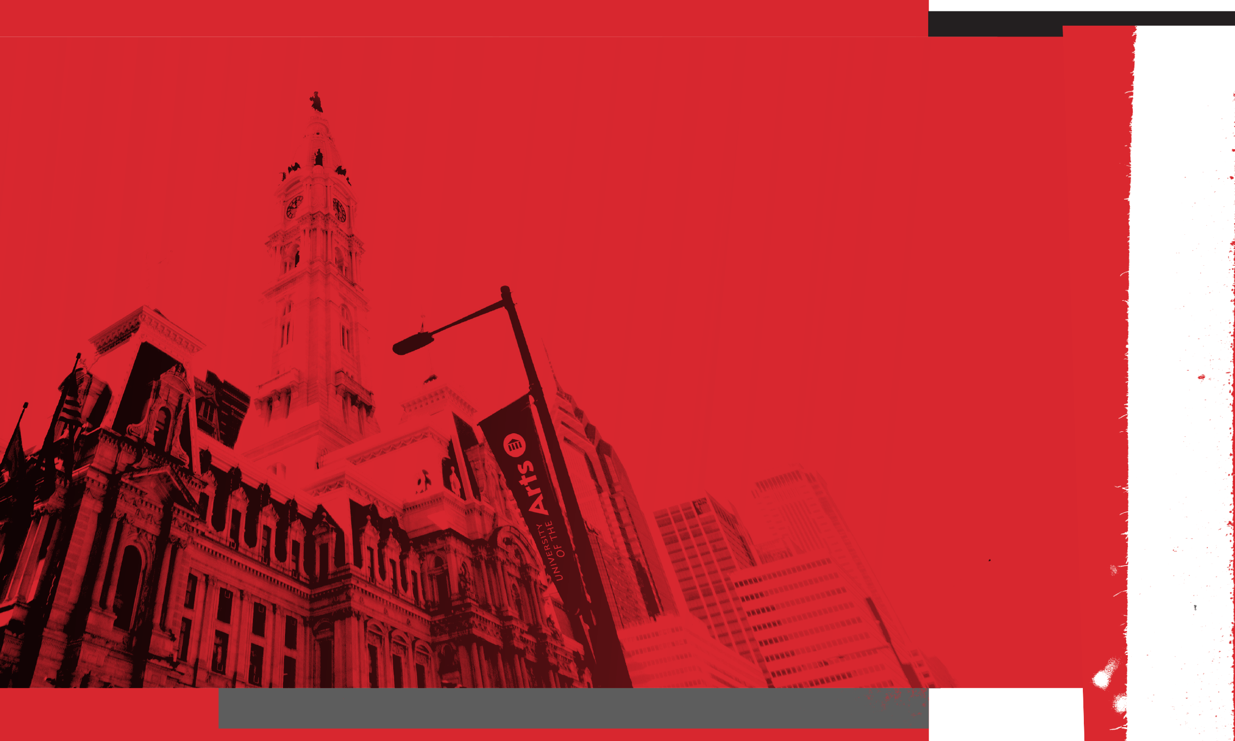 A graphic image of City Hall in Philadelphia treated with red saturation.