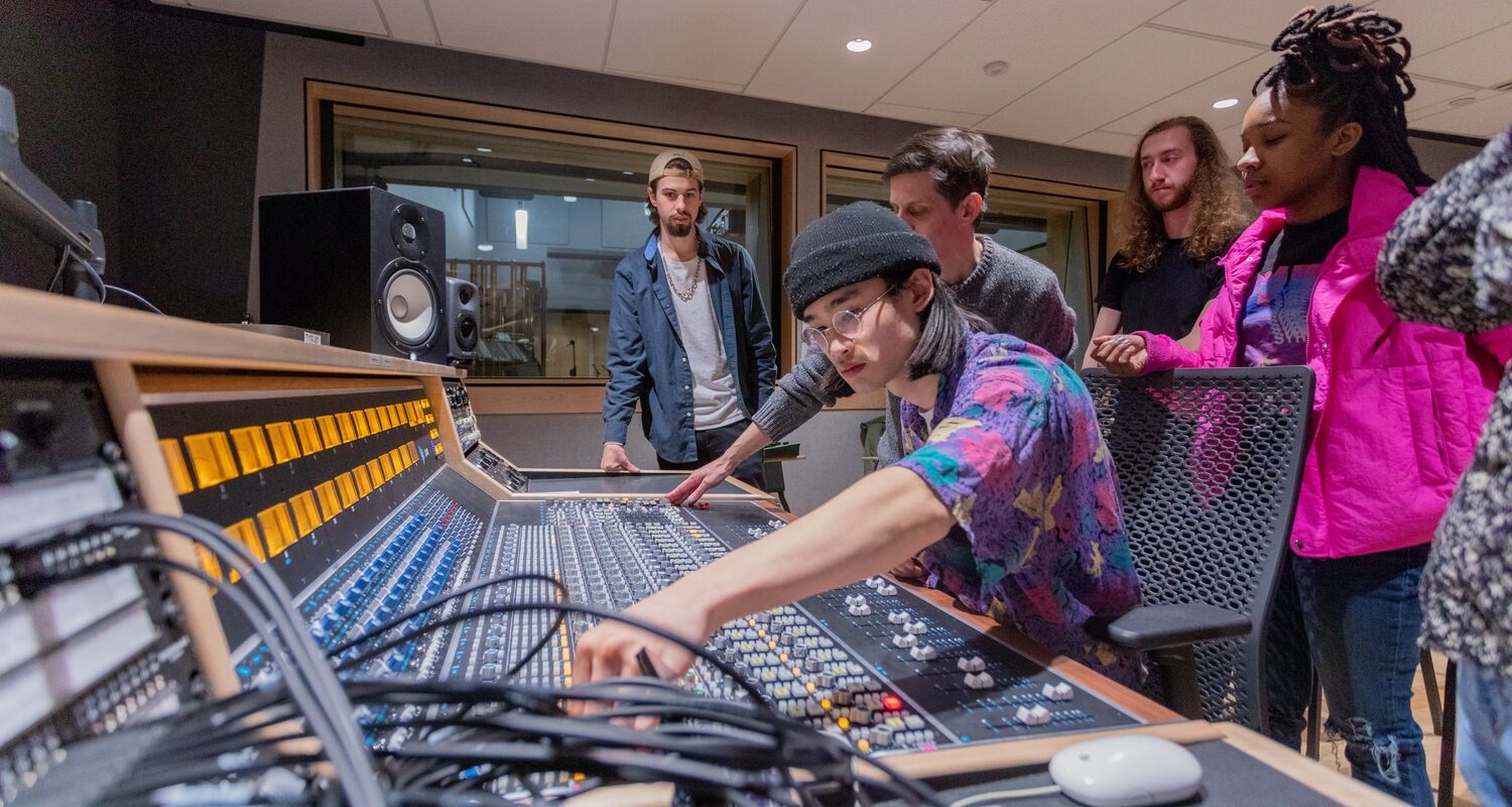 MBET students work in the Laurie Wagman Recording Studios