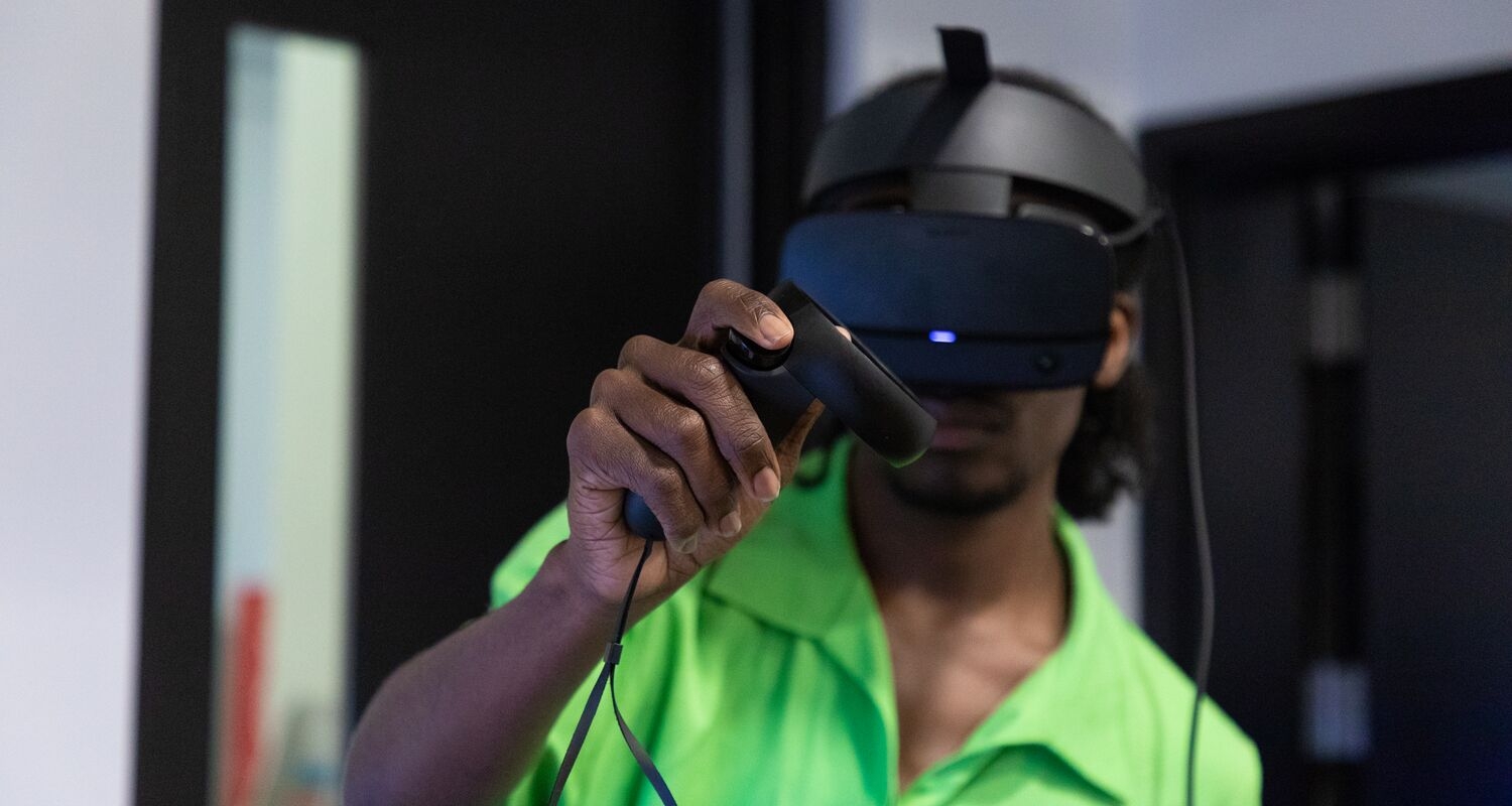 Student using virtual reality equipment