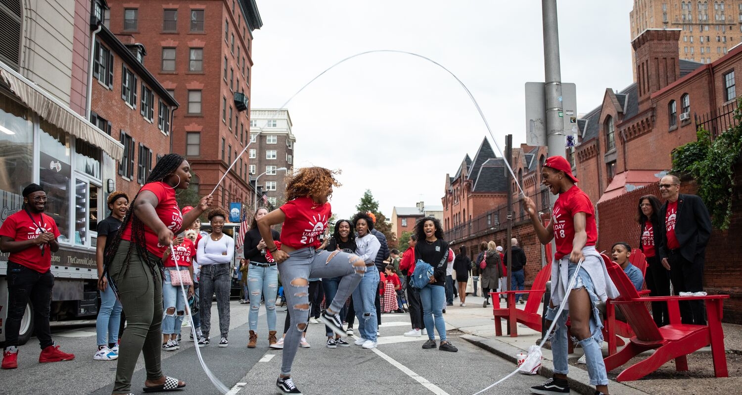 Students jumping rope during UArts day