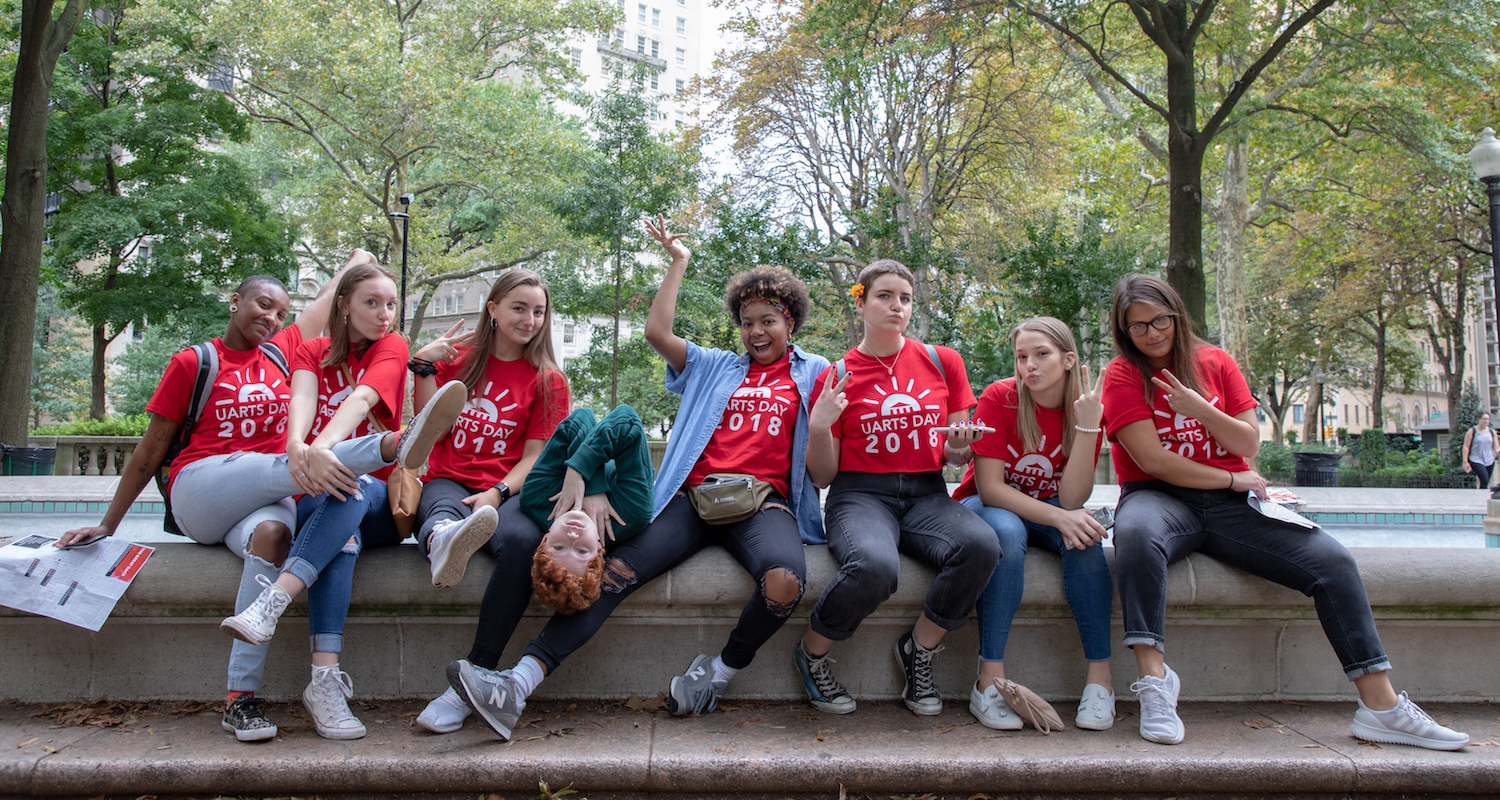 Students gather at Rittenhouse Square fountain on UArts Day 