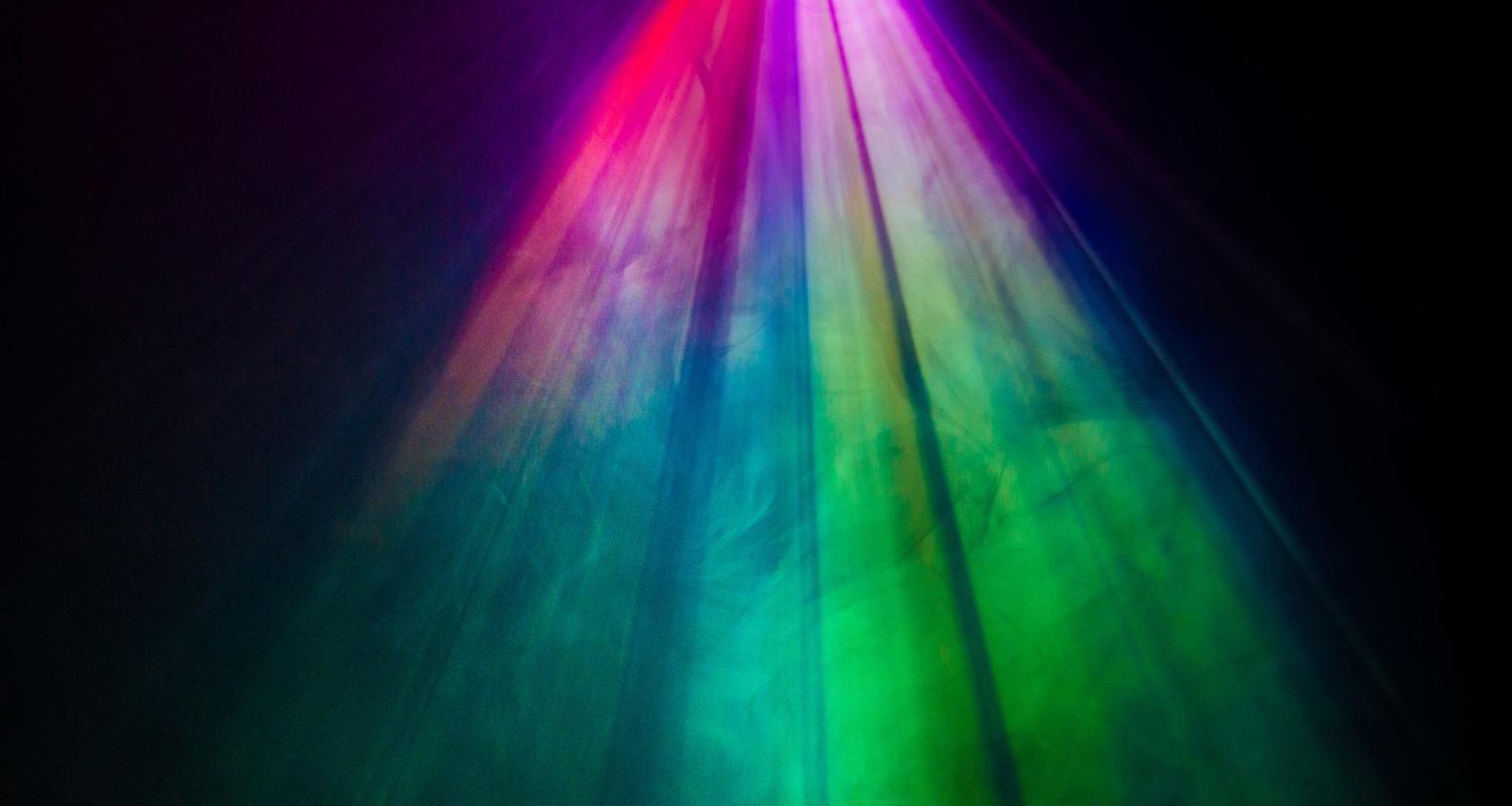 a multicolored light from a projector. 
