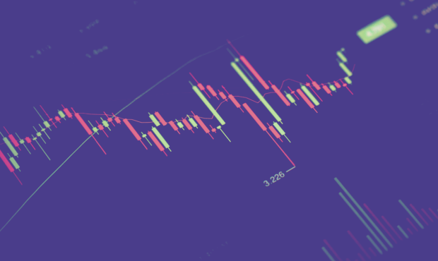 financial charts or graph on a purple background