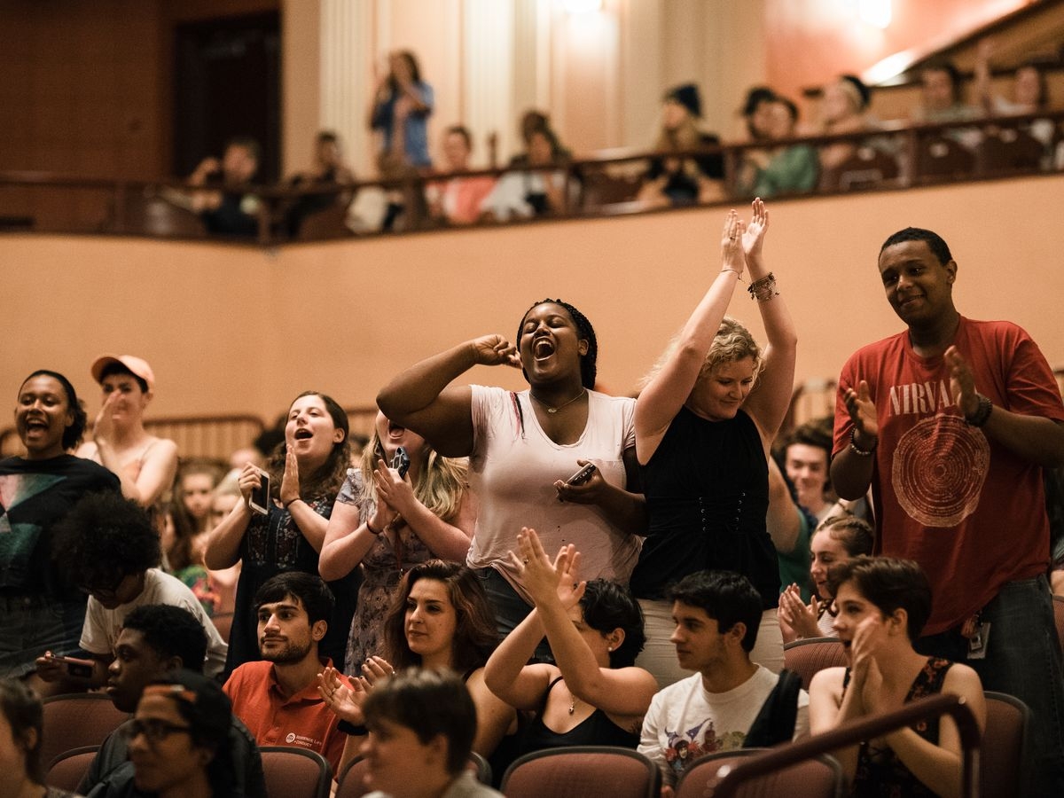 Students cheer during Sex on a Saturday–an event about sexual and relationship health