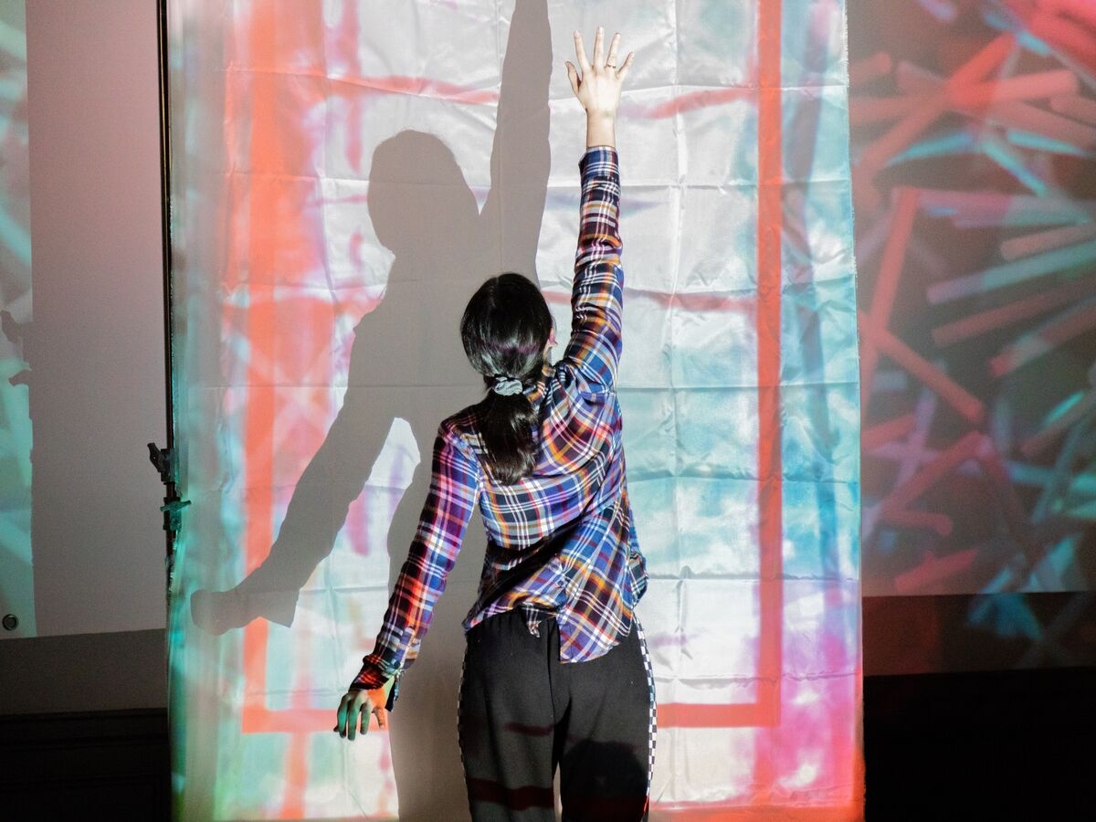 Miwa Matreyek, CIM's first artist in residence, teaches students in her collaborative Projection, Body and Storytelling course.