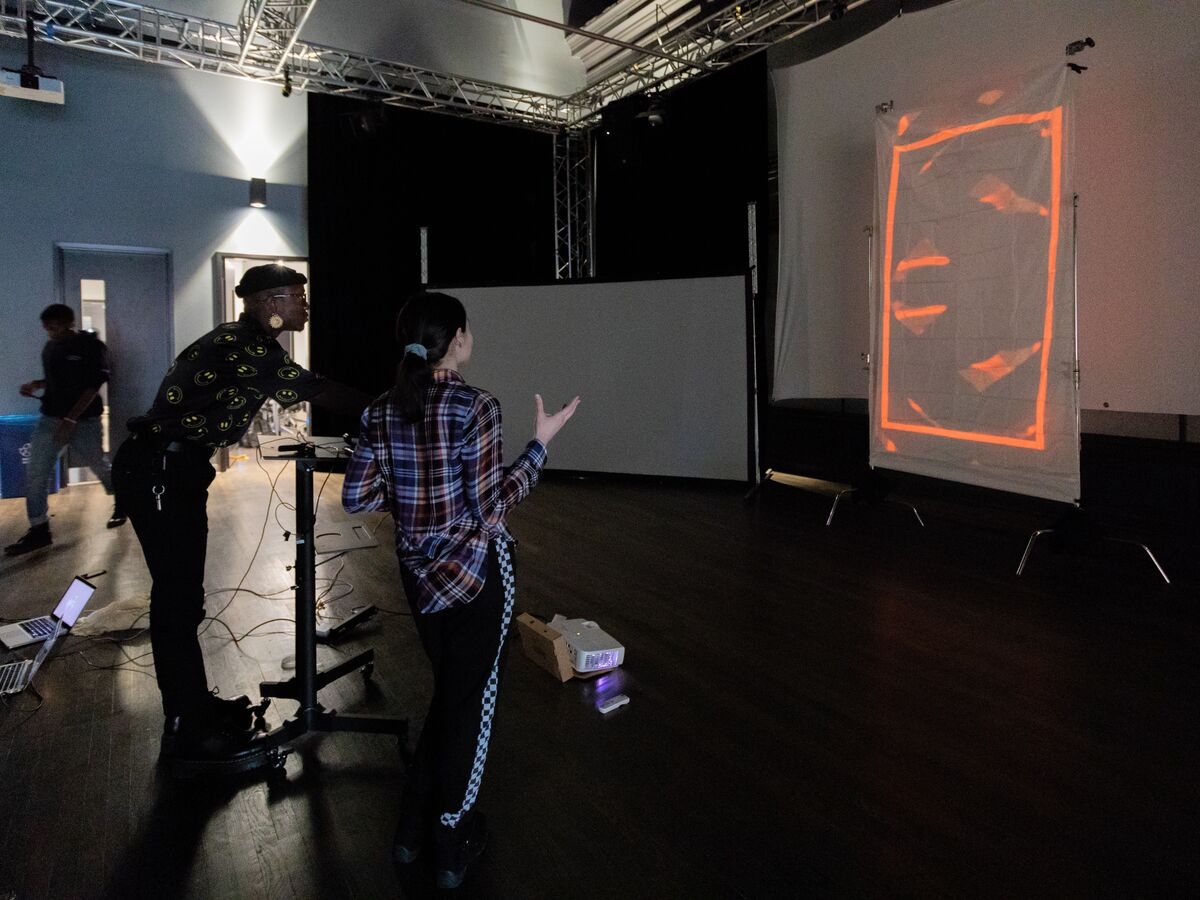 Miwa Matreyek, CIM's first artist in residence, teaches students in her collaborative Projection, Body and Storytelling course.