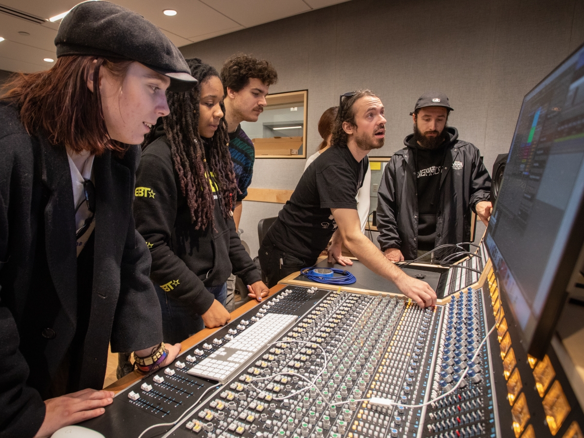 Students and faculty mix music live in the Laurie Wagman Recording Studios