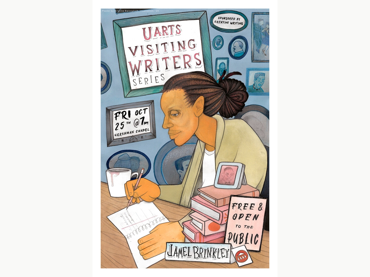 An illustration of Jamel Brinkley for the Visiting Writers Series made by Brianna Ballinghoff BFA '20