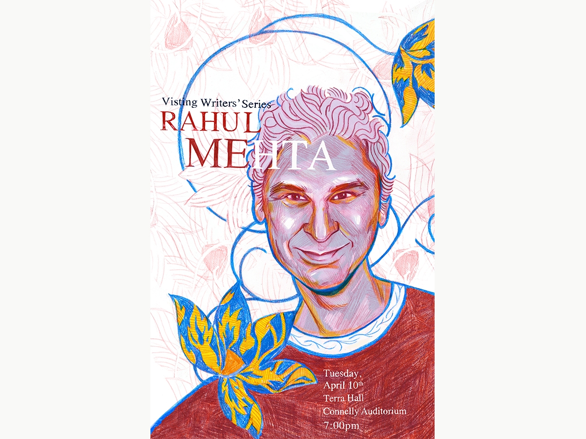 An illustration of Rahul Mehta for the Visiting Writers Series made by Noa Denmon BFA '18