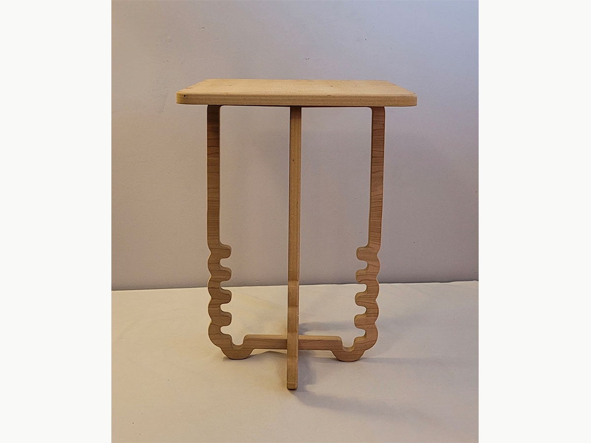 A wooden table with squiggly legs made by Gavin McCoy ’21 (Craft & Material Studies)