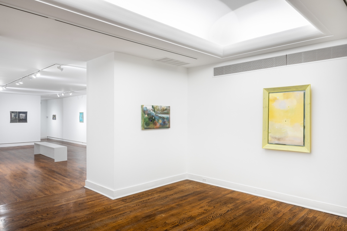 Installation view of paintings across three different galleries