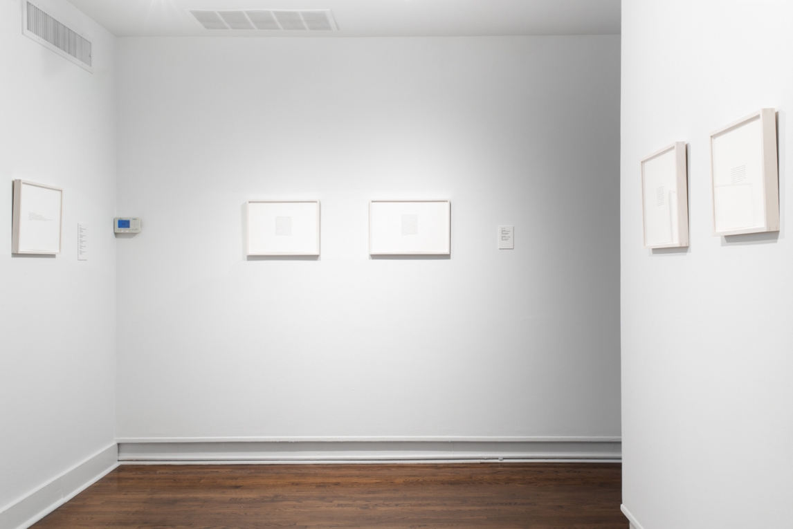Installation view of artworks composed of text and pencil