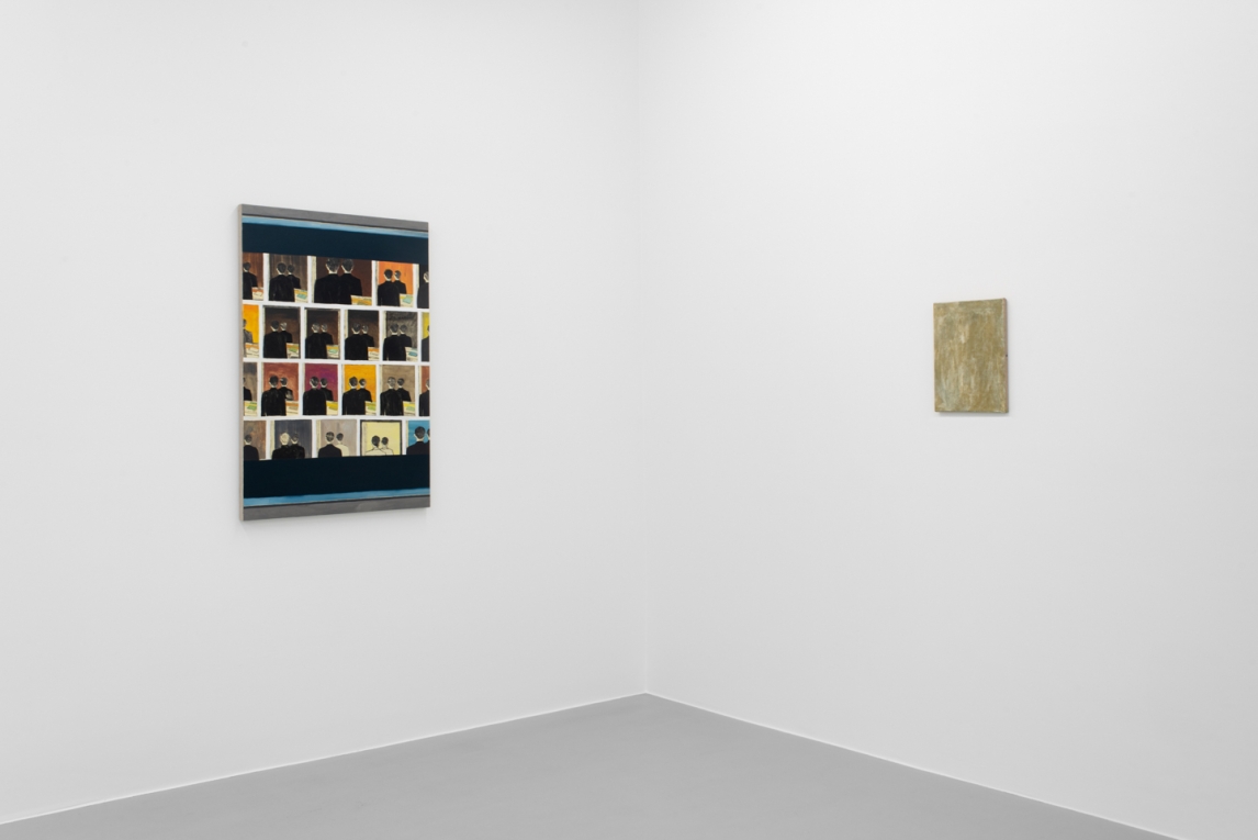 Installation image of two paintings on adjoining walls
