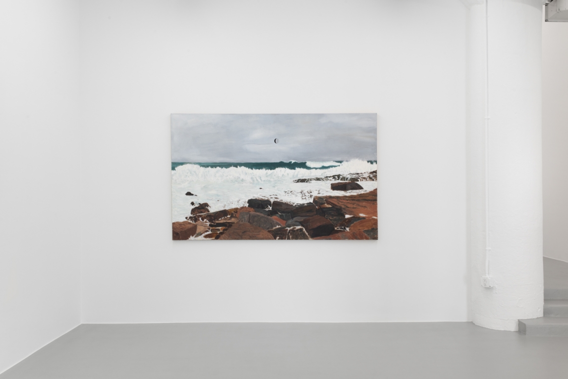 Installation view of painting of coastline