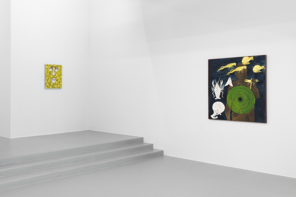 Installation view of one larger painting  and another smaller painting on different wall