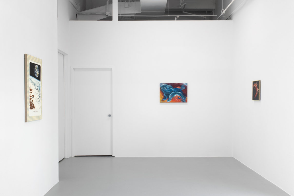 Installation view of alcove with three paintings on three different walls