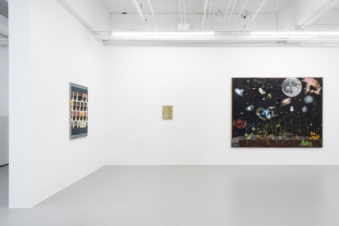 Installation view of gallery with paintings on walls