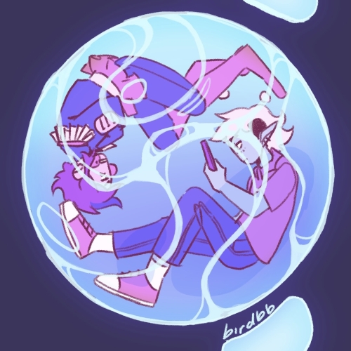 An illustration of two people in a bubble playing on their phones