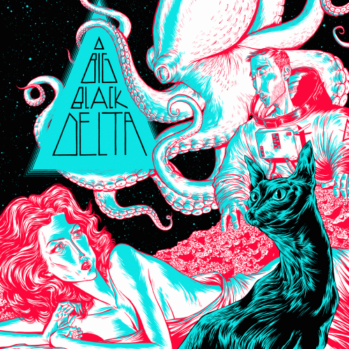 An illustration of a cat, a woman, an astronaut and an octopus with the title "Big Black Delta."