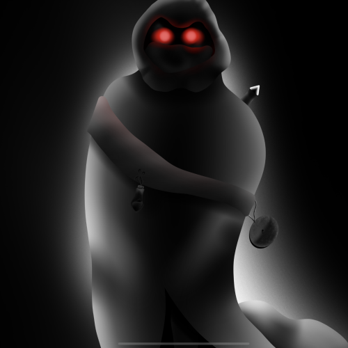 An illustration of a ghost with red eyes