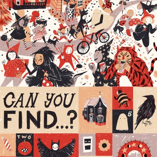 Lizzy O'Donnell's student poster for Halloween, a hidden pictures puzzle