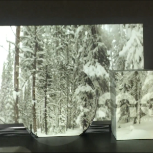 A wintery scene as seen through 3d transparent shapes 