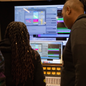 Faculty and students mix music live in the Laurie Wagman Recording Studios