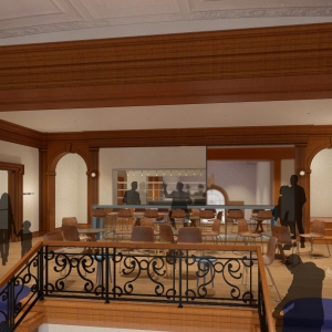 Rendering of a planned cafe on the second floor of the Art Alliance