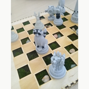 A raccoon and coral chess piece made in the Makerspace