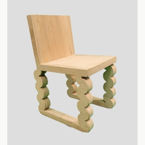 A wooden chair with squiggly legs by Gavin McCoy ’21 (Craft & Material Studies)