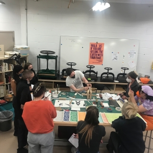 Classroom photo of Leather bookbinding workshop