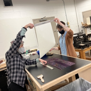 student backing fabric for book cloth with faculty member